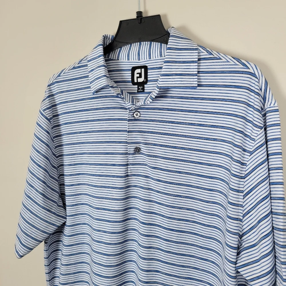 Footjoy Golf Performance Polo Men's Large Striped Blue Short Sleeve